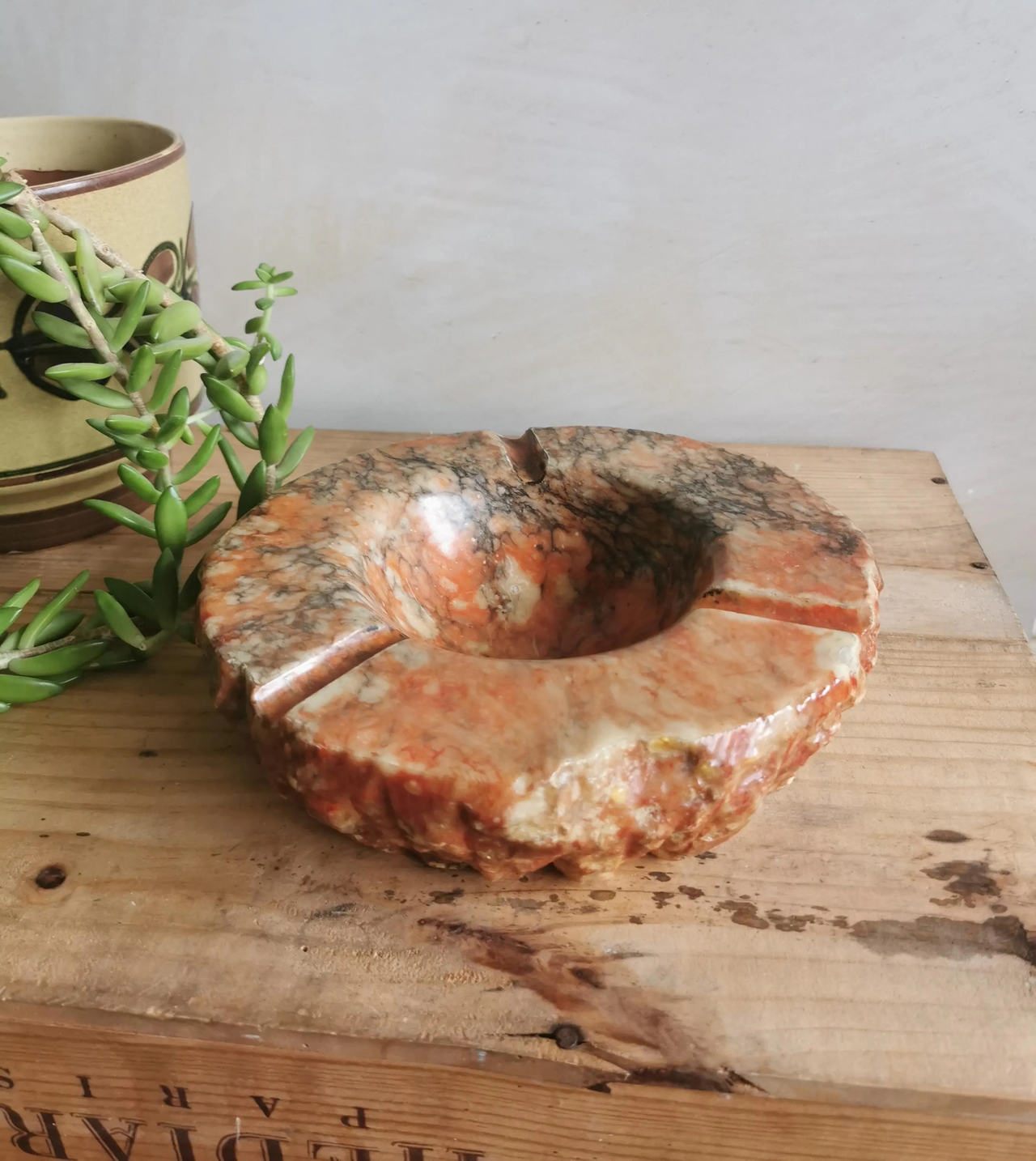 Vintage Hand-Carved Alabaster Stone Ashtray