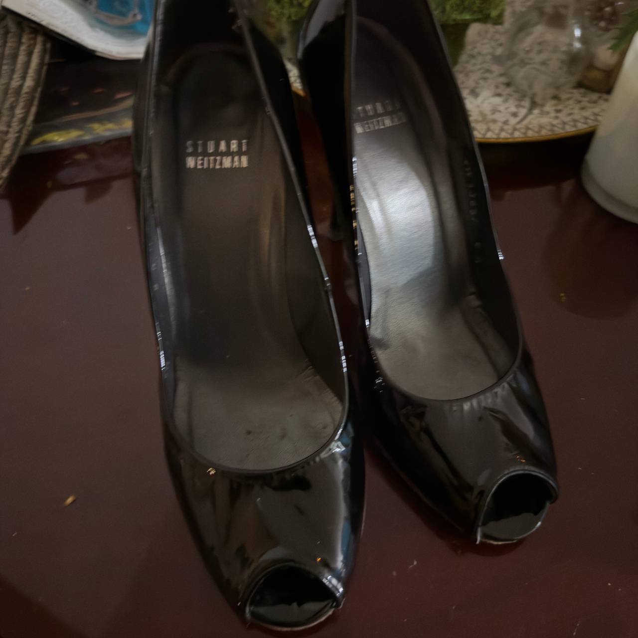 Stuart Weitzman Black Patent Peep Toe Pumps