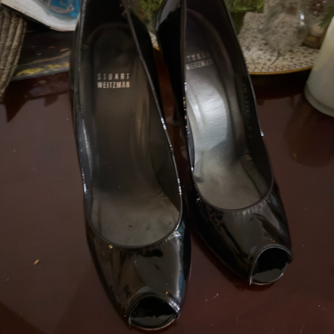 Stuart Weitzman Black Patent Peep Toe Pumps