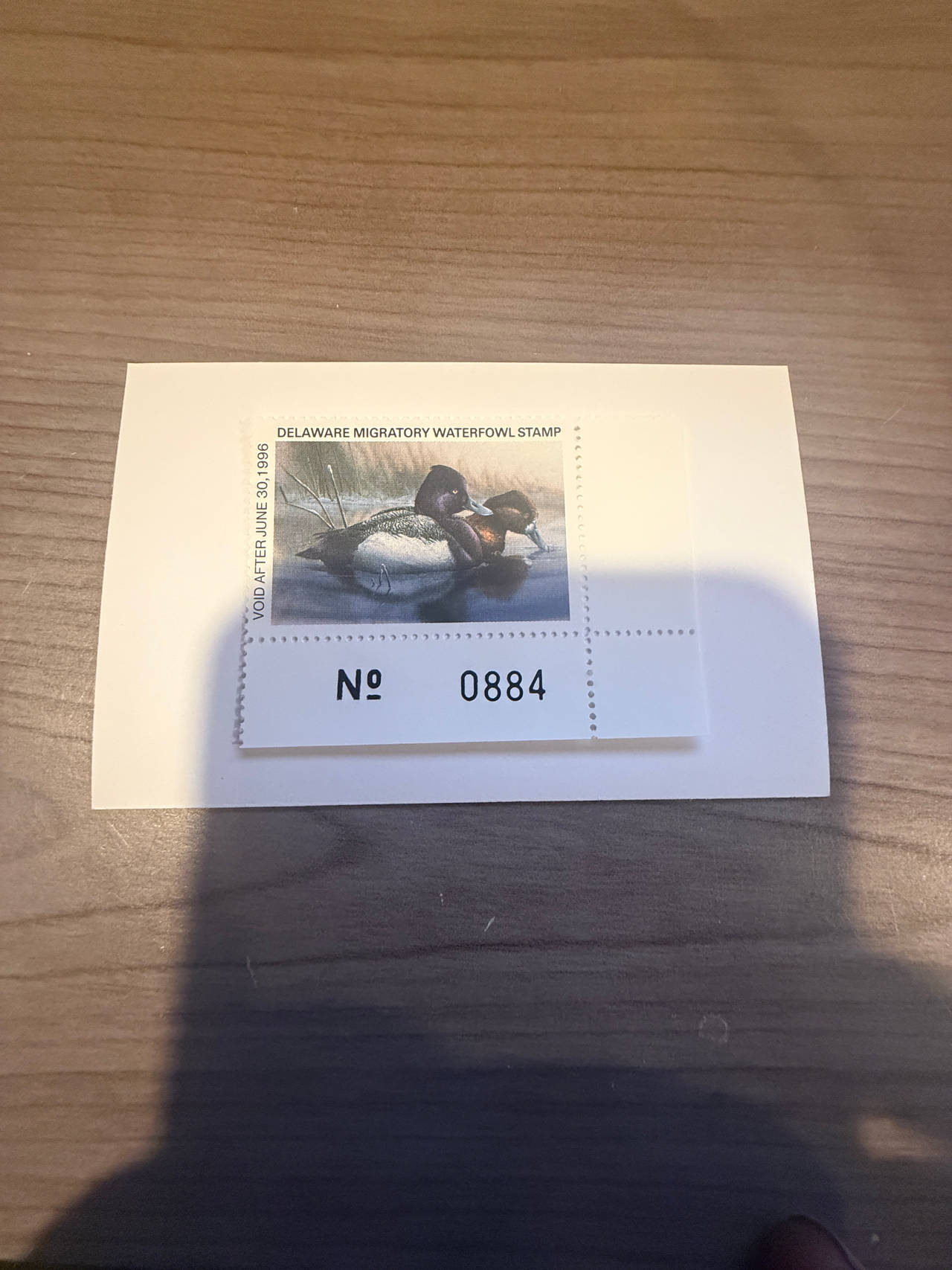 1995 Delaware Migratory Waterfowl Stamp with Plate Number Tab