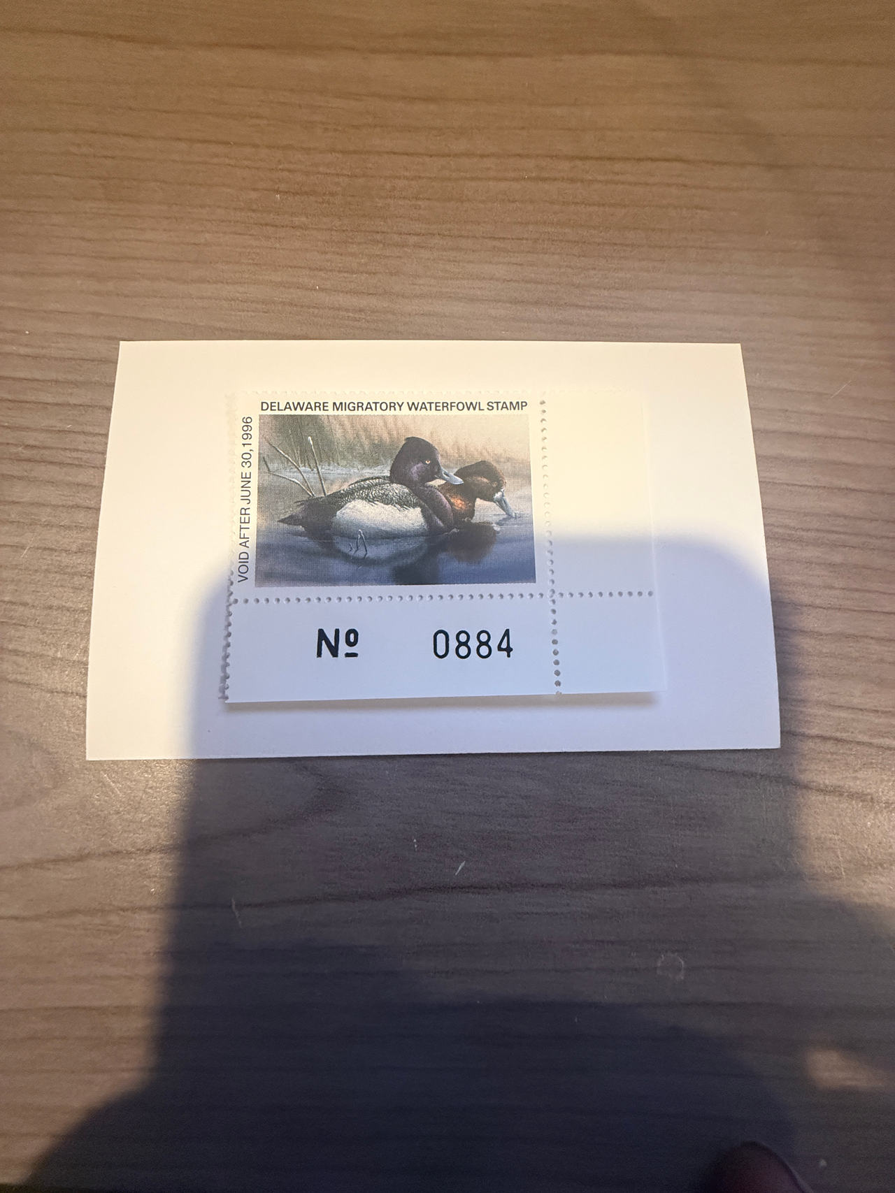 1995 Delaware Migratory Waterfowl Stamp with Plate Number Tab
