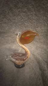 Murano Style Hand Blown Art Glass Bird Figurine Amber Head Speckled Body Vintage - Image 3