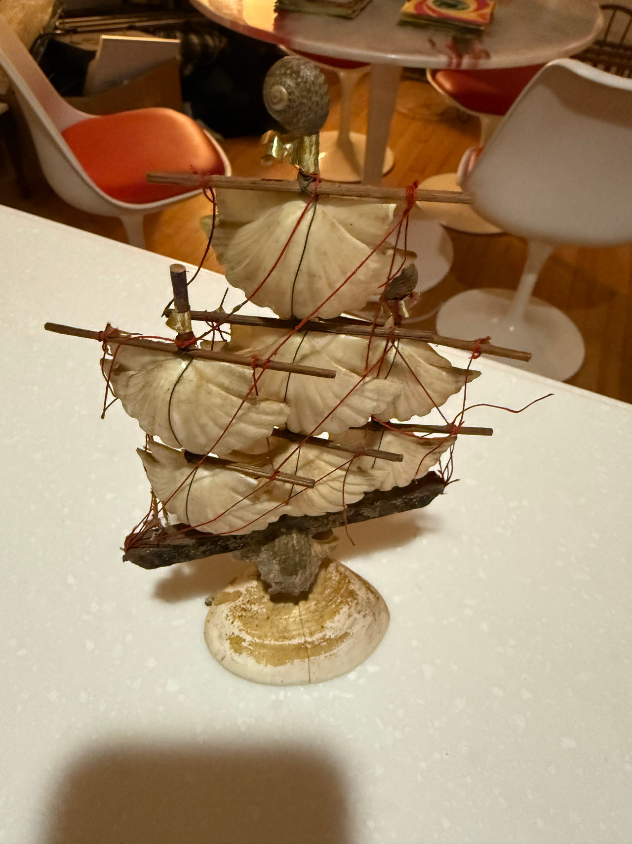 Vintage Seashell Ship Folk Art Sculpture