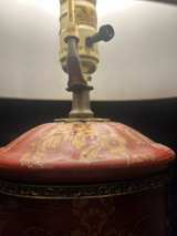 Vintage Late 20th Century Brass and Red Porcelain Tea Canister Lamps With Floral - Image 4