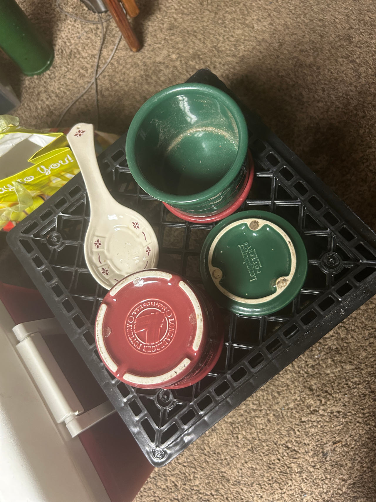 Longaberger Pottery Mugs and Spoon Rest