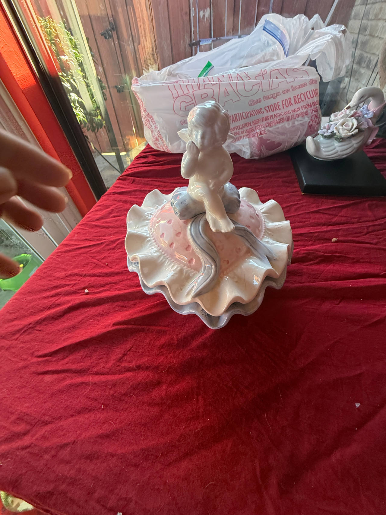 Lladro Cherub on Heart Porcelain Trinket Box