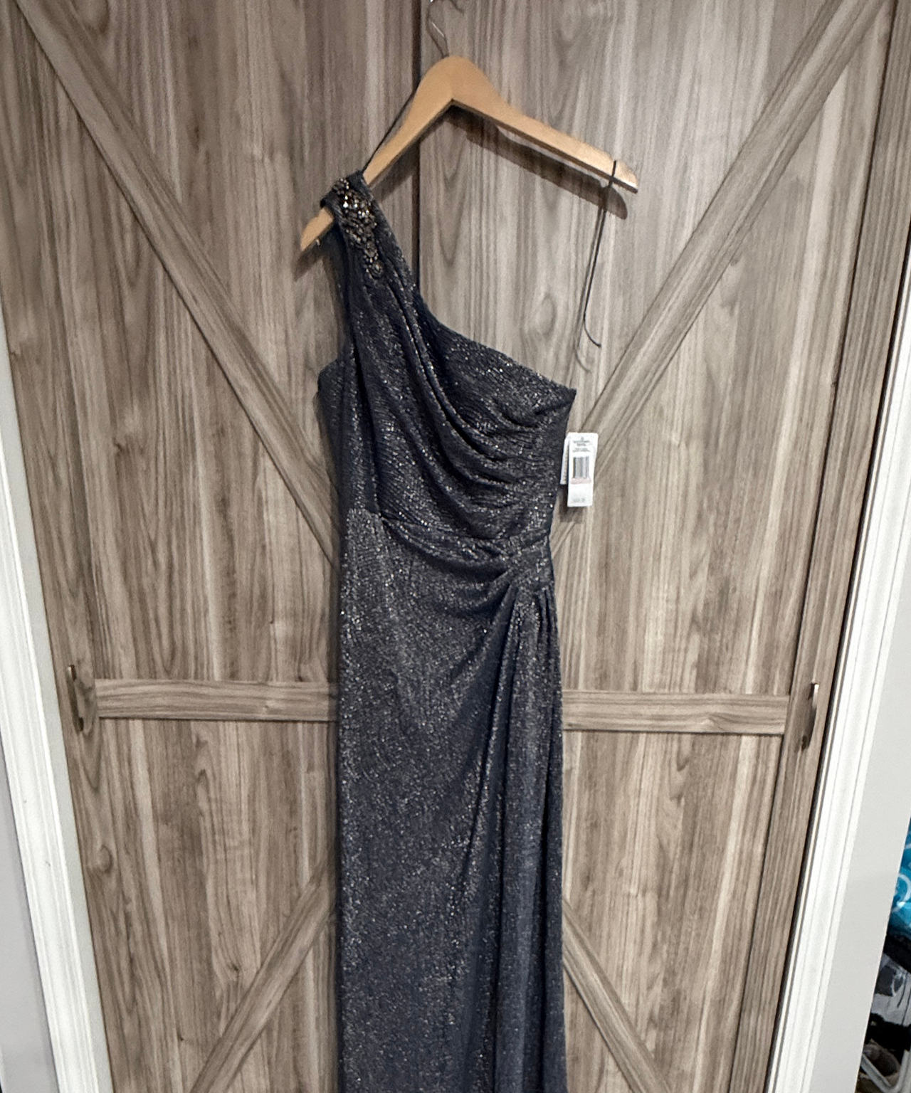 Alex Evenings One-Shoulder Metallic Gown 10P