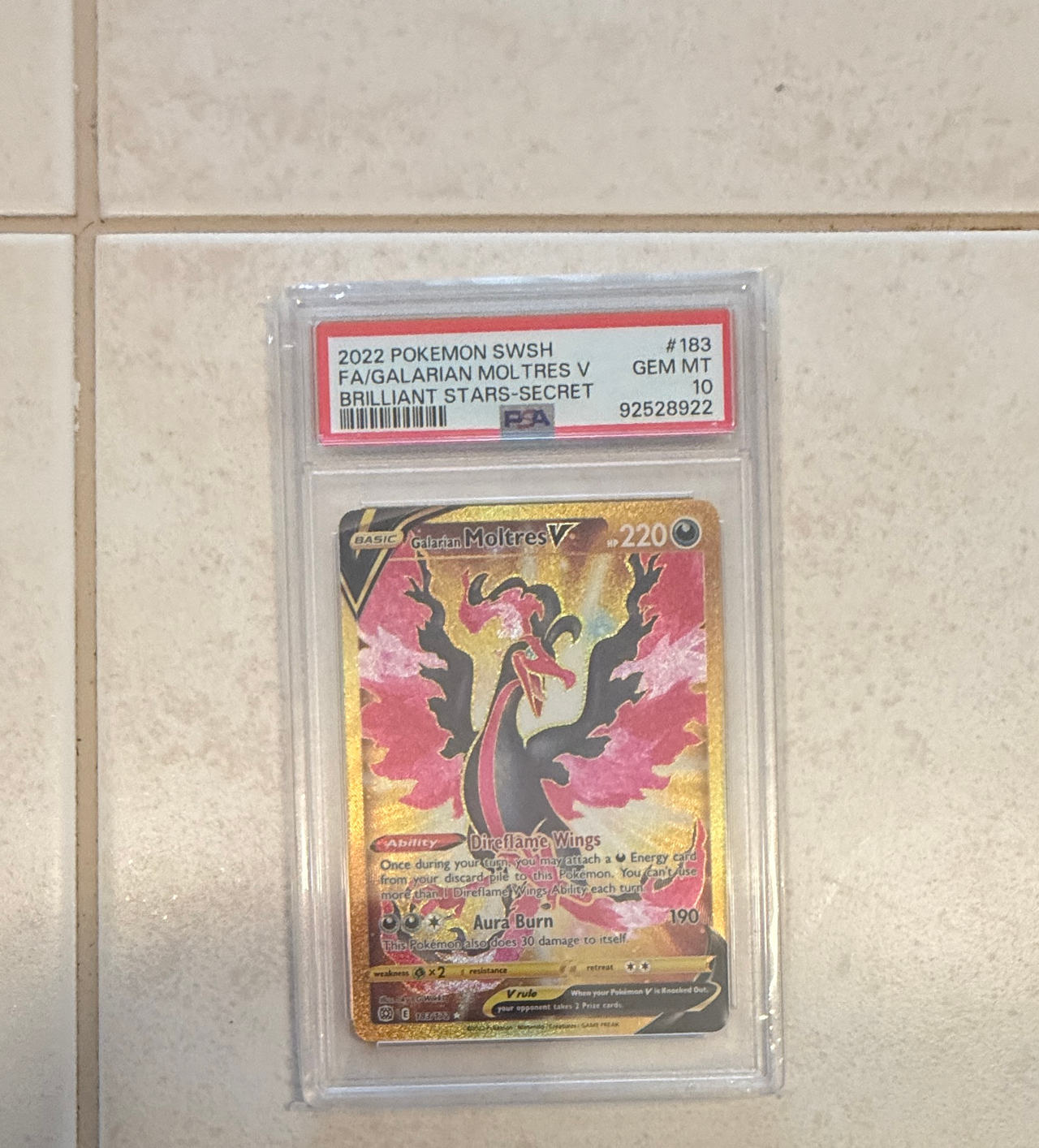 2022 Pokemon SWSH Brilliant Stars Galarian Moltres V Secret Rare #183 PSA 10