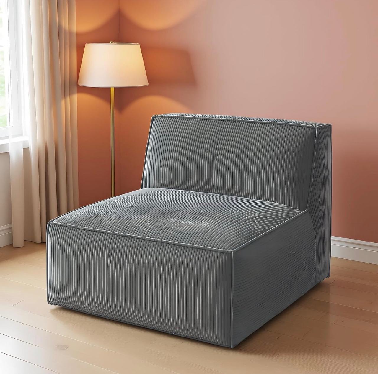 Grey Corduroy Modular Armless Chair