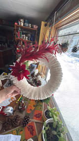 Beautifully Handcrafted Holiday Decorative Wreath w/ Poinsettia Elegant  - Image 2