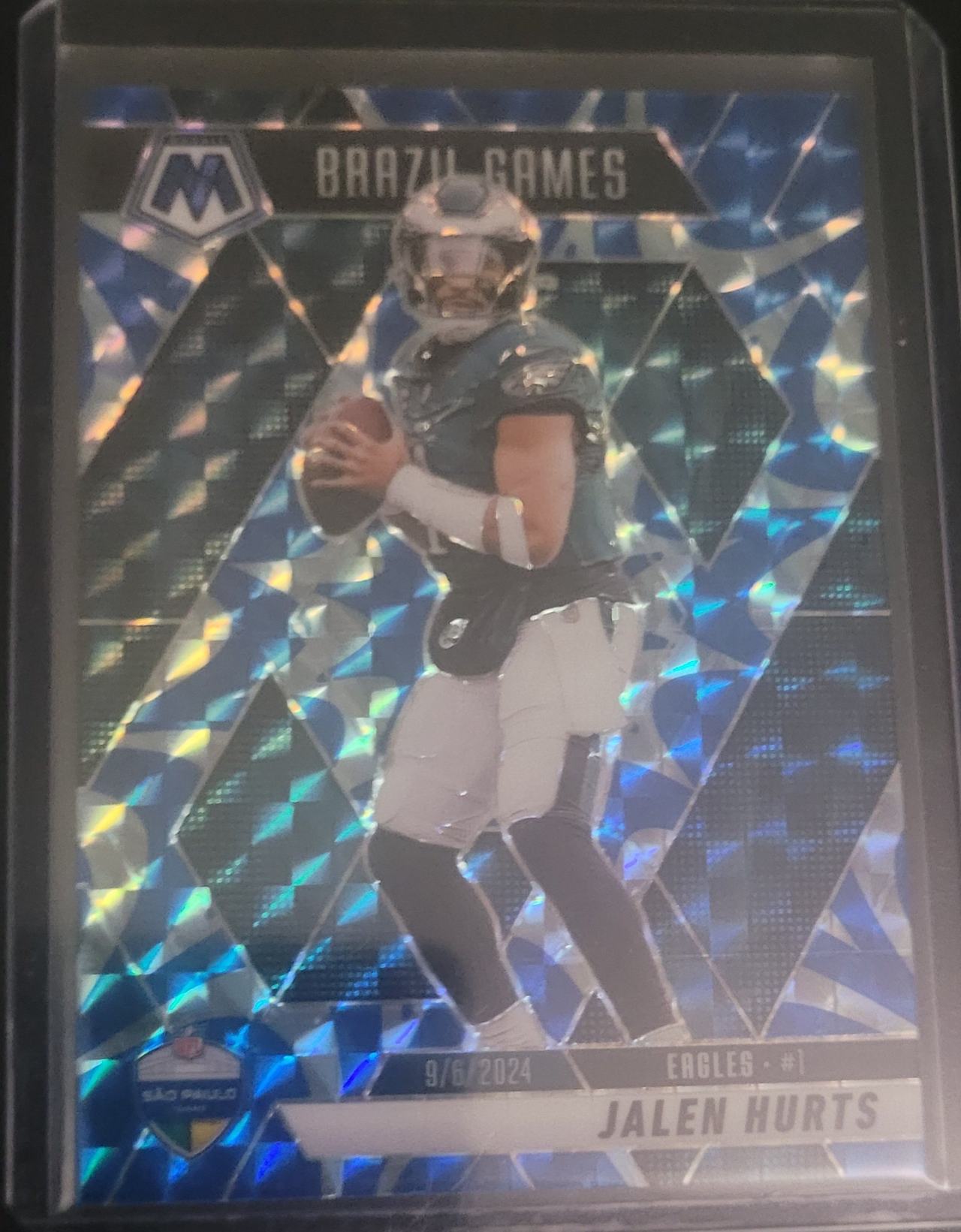 2024 Panini Mosaic Jalen Hurts Brazil Games Blue Prizm
