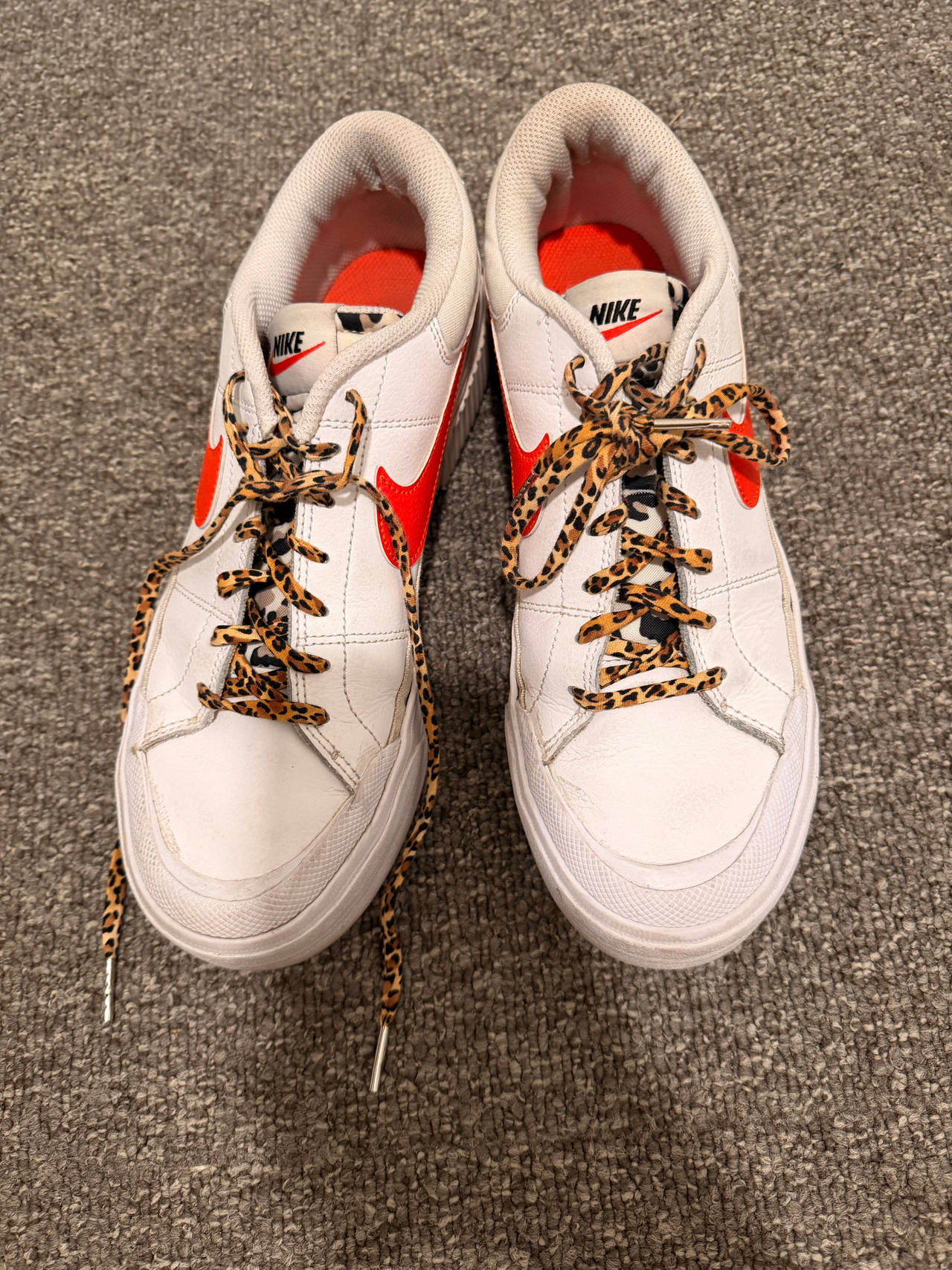 Nike Court Legacy White Bright Crimson Leopard Laces