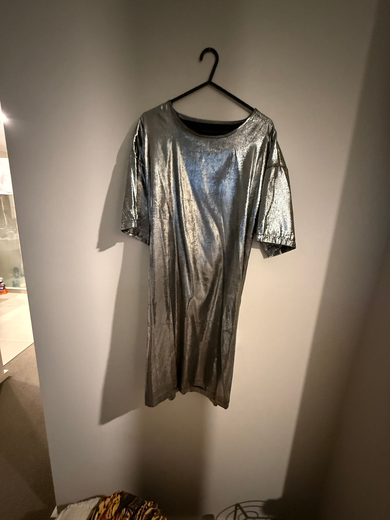 Silver Metallic T-Shirt Dress