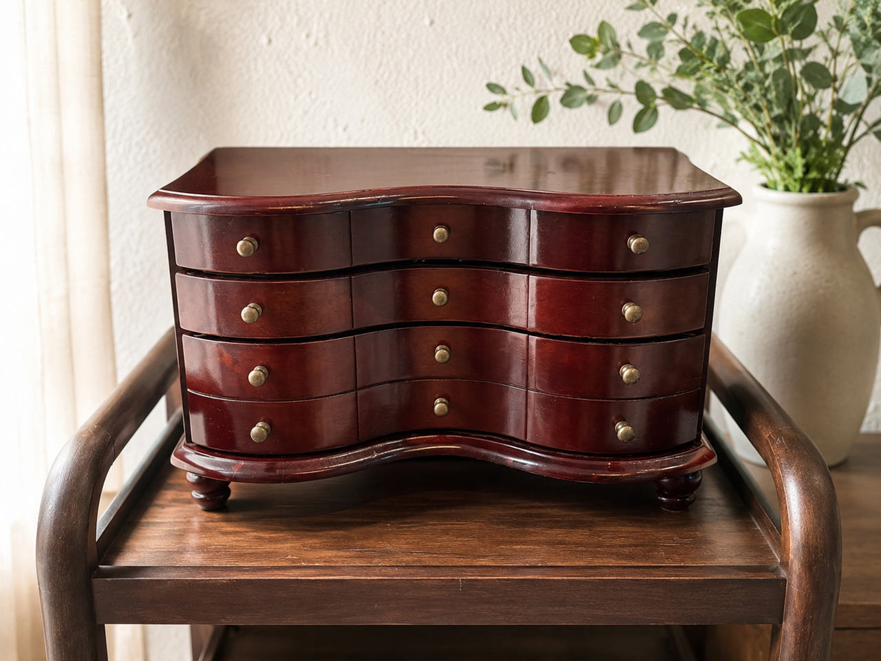 Vintage Serpentine Wood Jewelry Chest