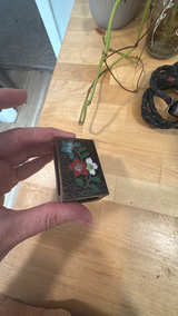 Chinese Cloisonné Brass Matchbox Holder Black Floral - Image 3