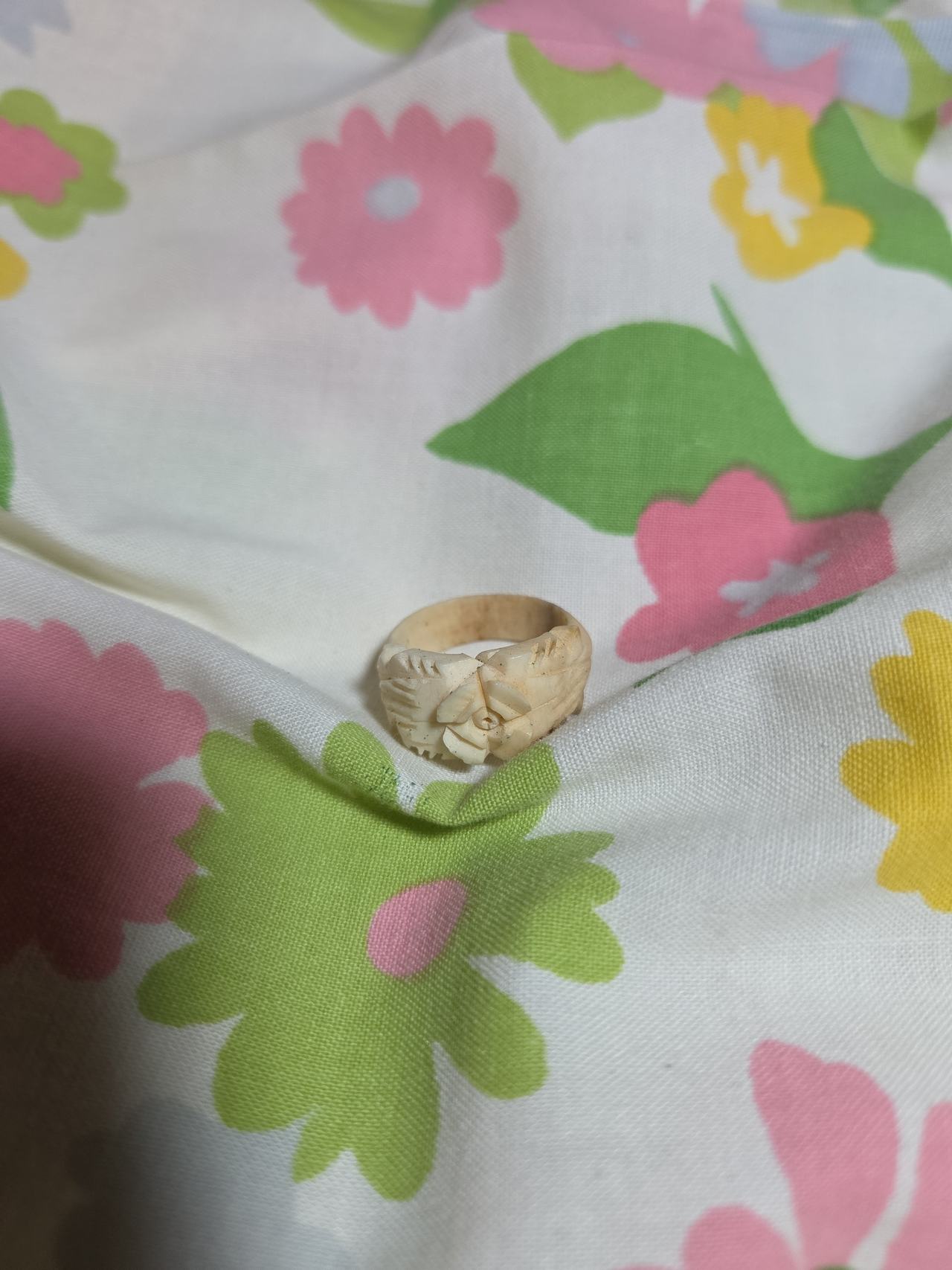 Vintage Hand Carved Bone Rose Ring