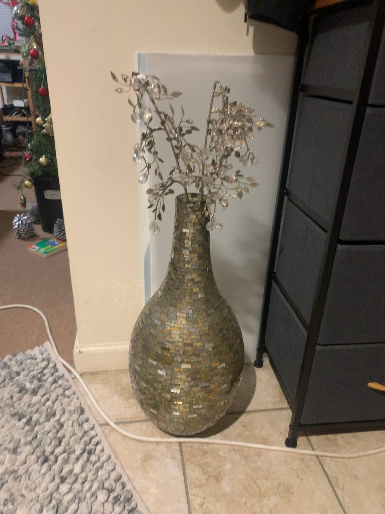 Silver Mosaic Glass Floor Vase