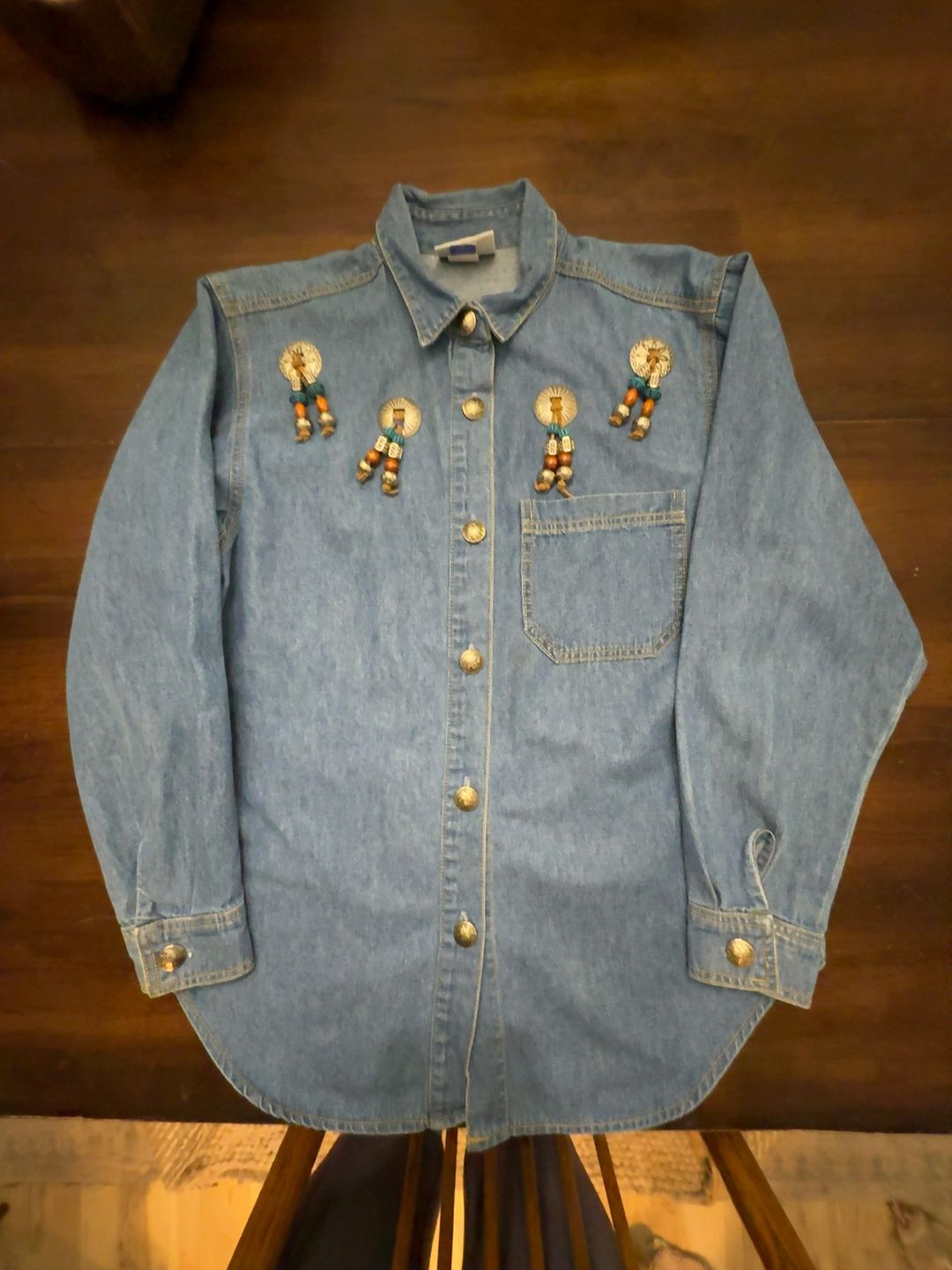 Monique Fashions Vintage Beaded Denim Shirt: size 10