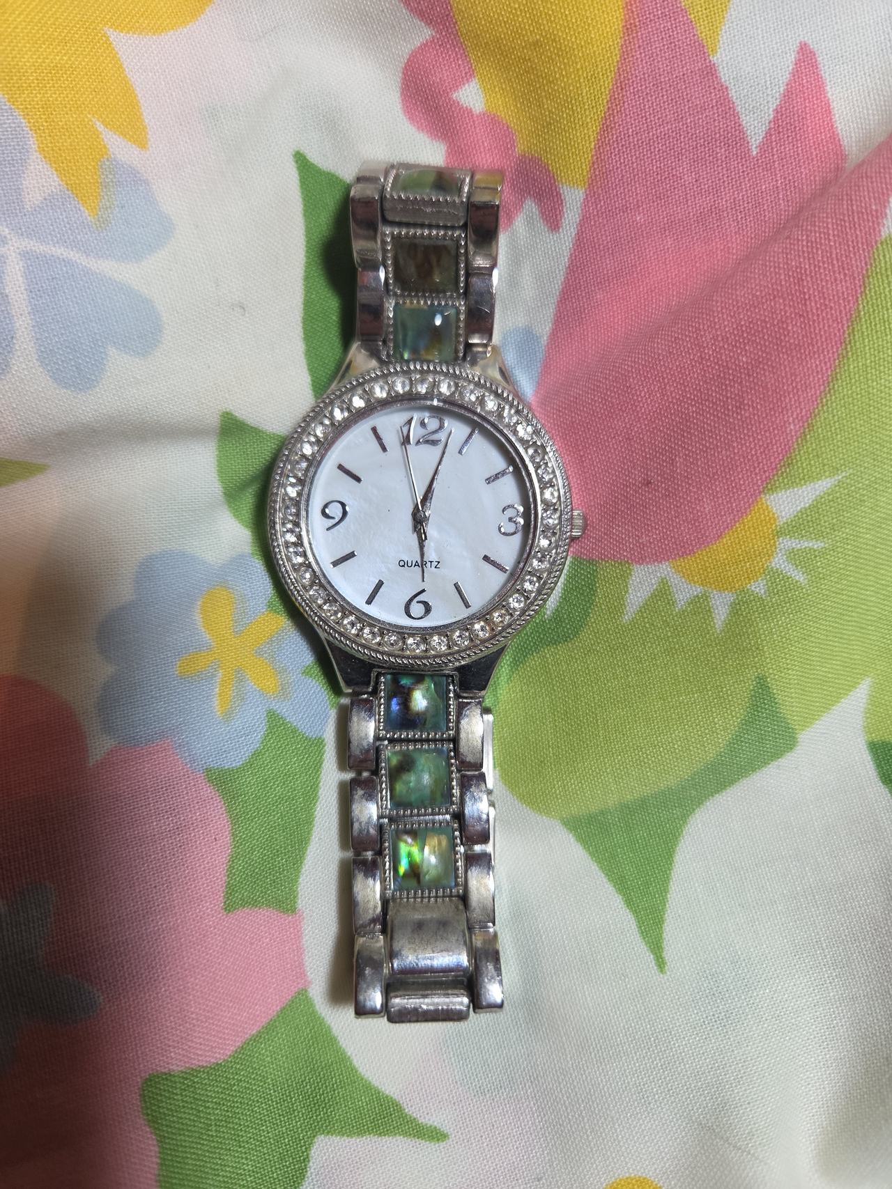 Silver Tone Abalone Shell Quartz Watch