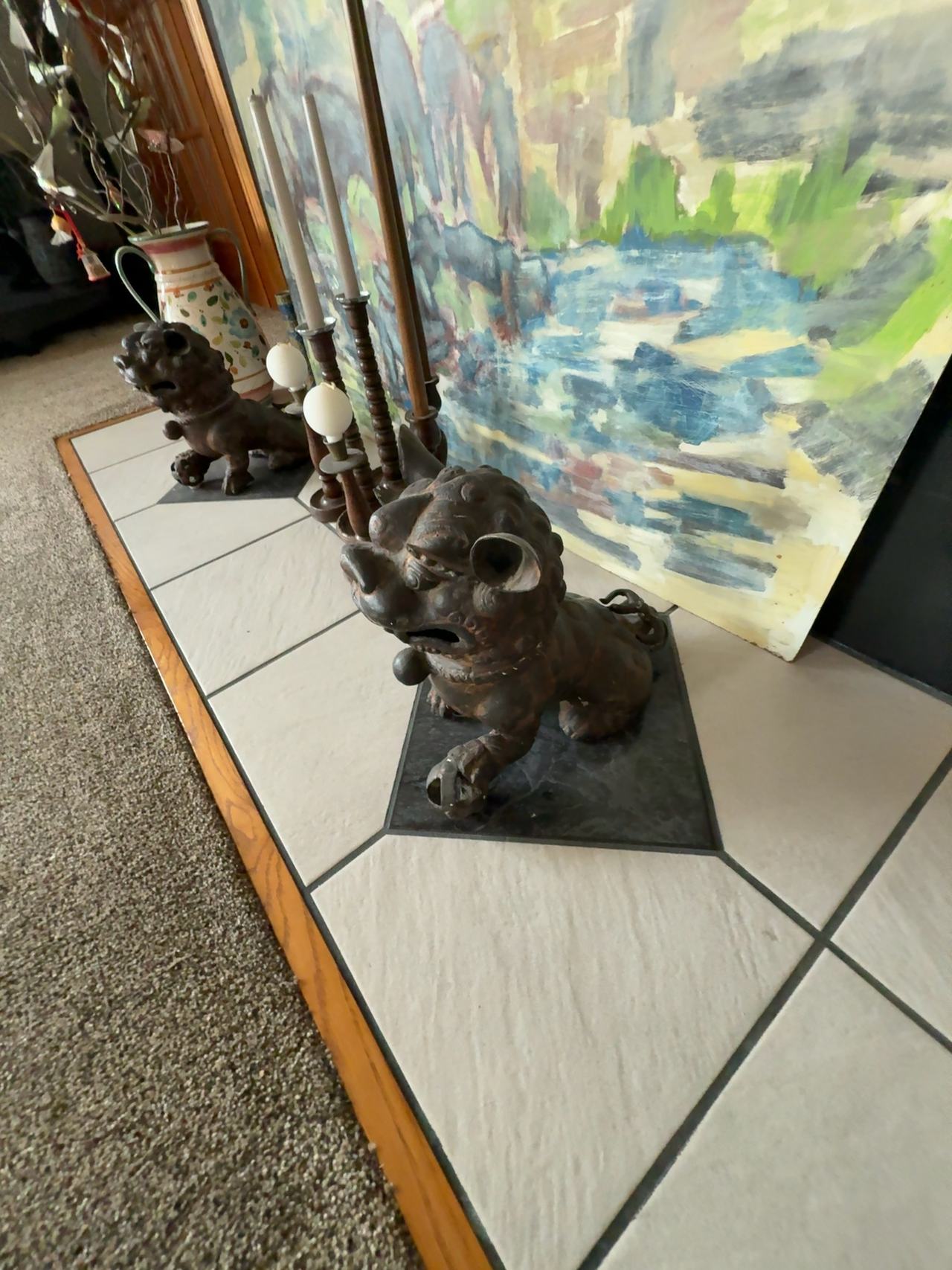 Chinese Bronze Foo Dog Pair