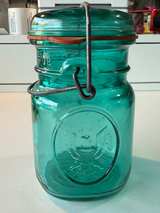 Ball Ideal Aqua Blue Mason Jar with Glass Lid and Wire Bail - Image 3