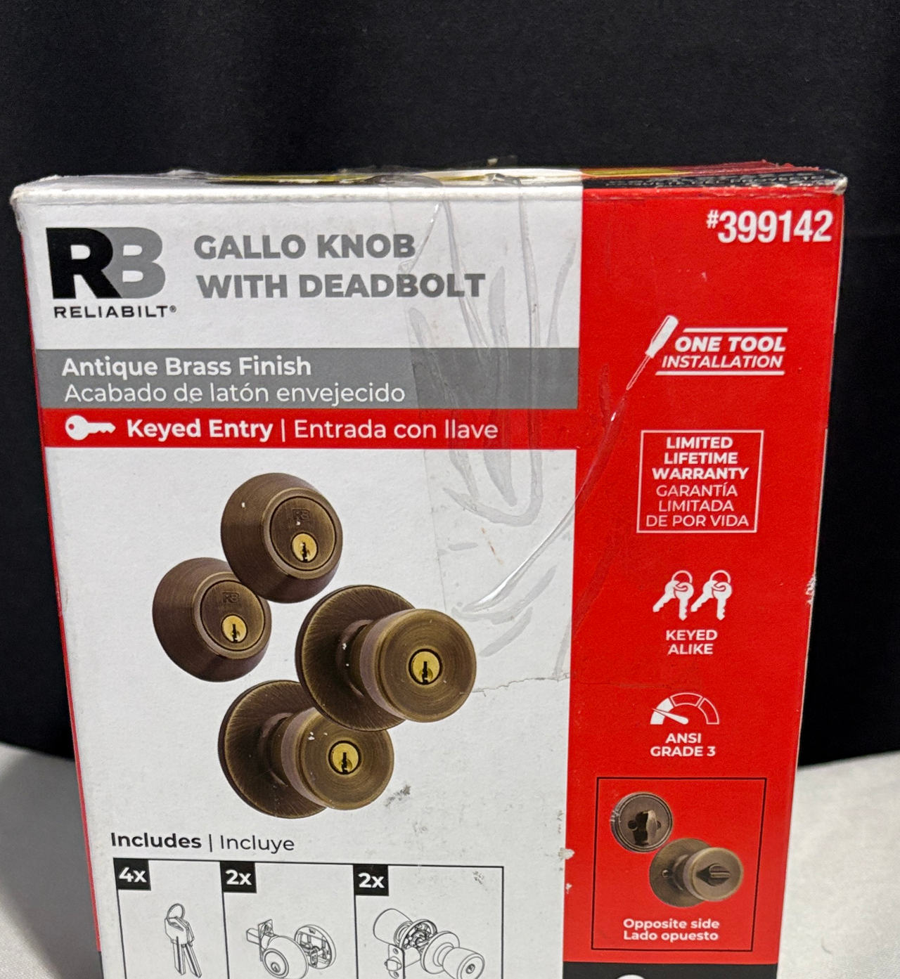 ReliaBilt Gallo Antique Brass Keyed Entry Door Knob and Deadbolt Set
