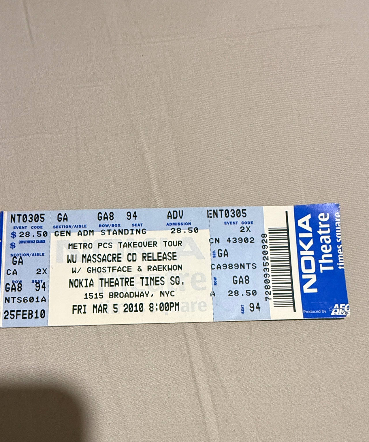 Wu-Tang Clan Wu Massacre Concert Ticket Stub 2010