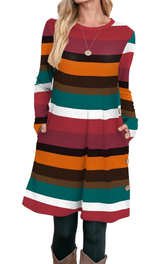 OFEEFAN Long Sleeve Dress for Women Crew Neck Tunic Dress with Pockets Buttons - Image 4