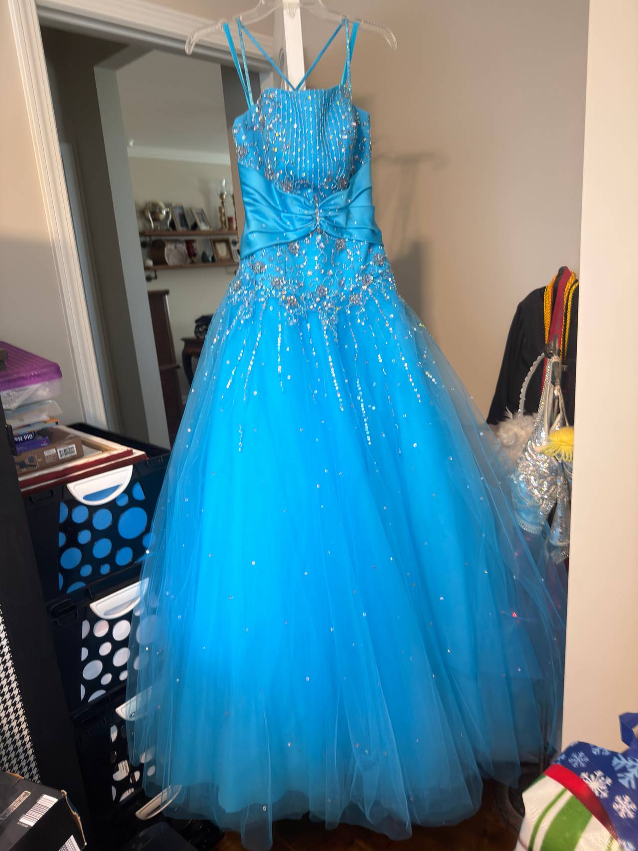 Mori Lee Madeline Gardner Blue Beaded Tulle Ball Gown