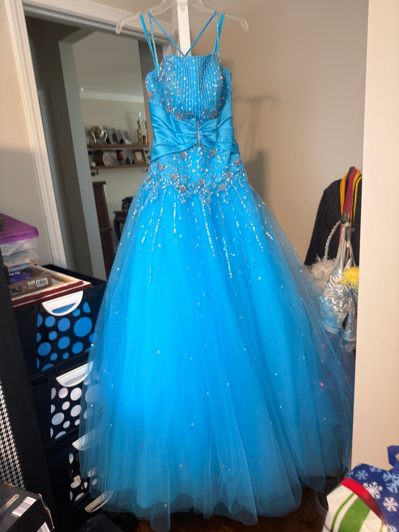 Mori Lee Madeline Gardner Blue Beaded Tulle Ball Gown