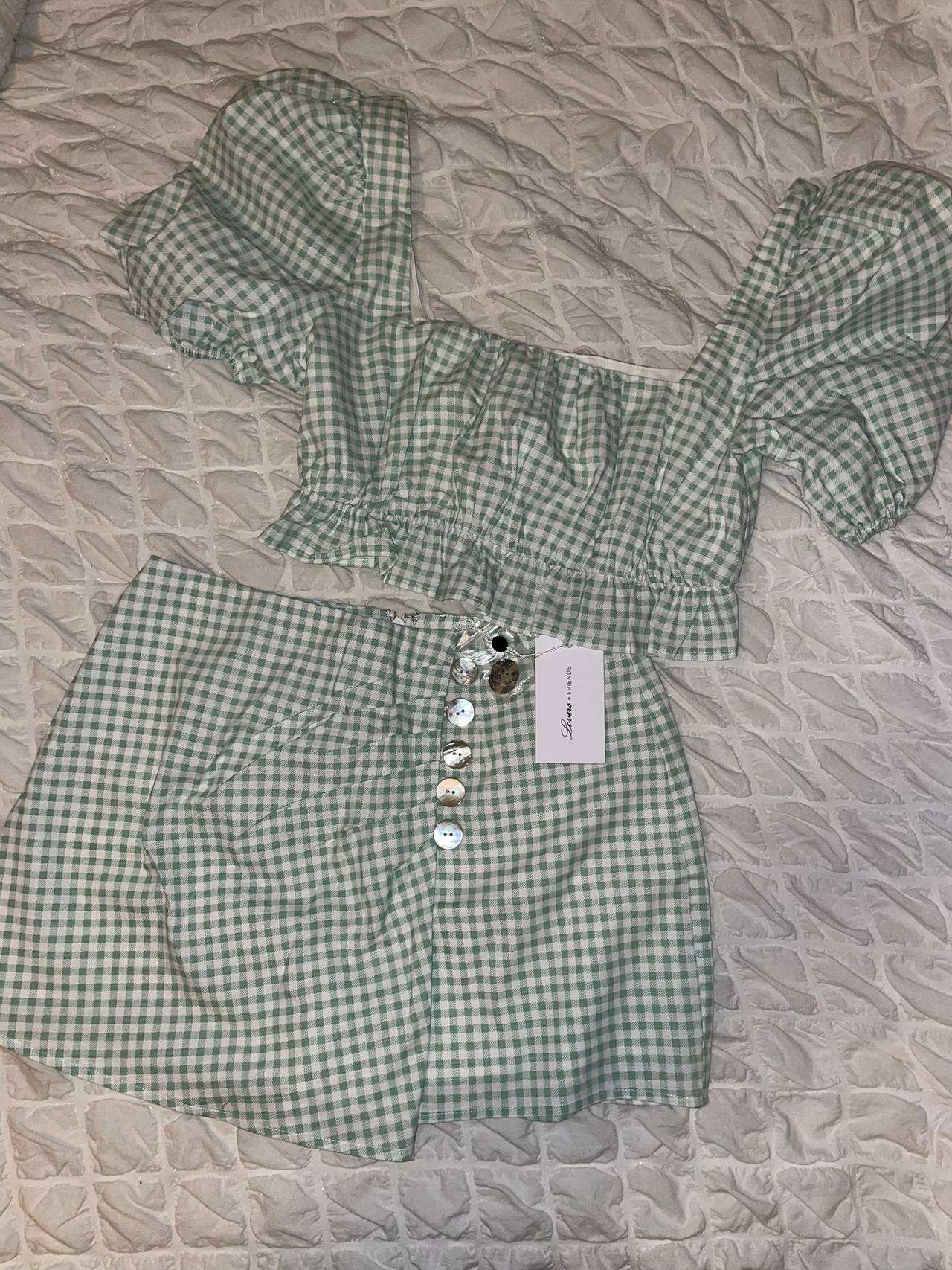 Lovers and Friends Gingham Puff Sleeve Crop Top and Skirt Set