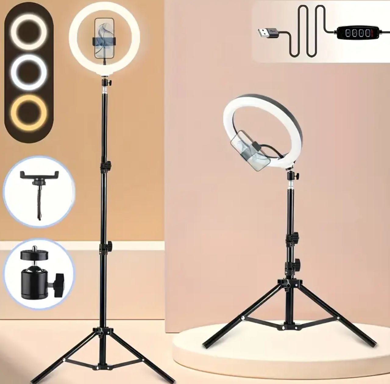 10 Inch LED Ring Light with Tripod Stand and Phone Holder