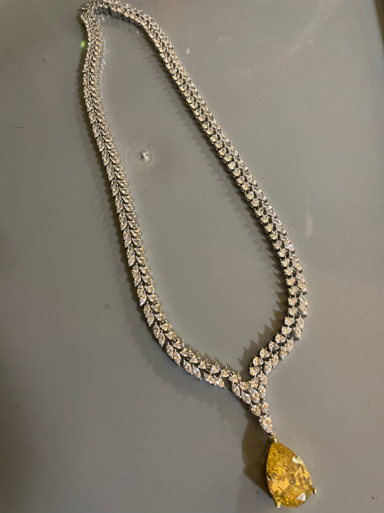 Diamond Necklace with Yellow Gemstone Pendant