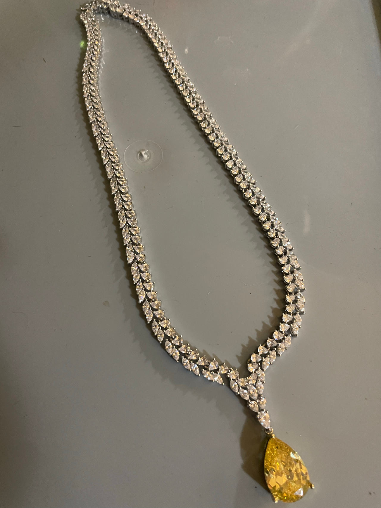Diamond Necklace with Yellow Gemstone Pendant