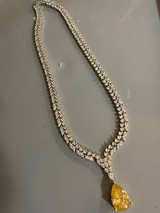 Diamond Necklace with Yellow Gemstone Pendant - Image 1