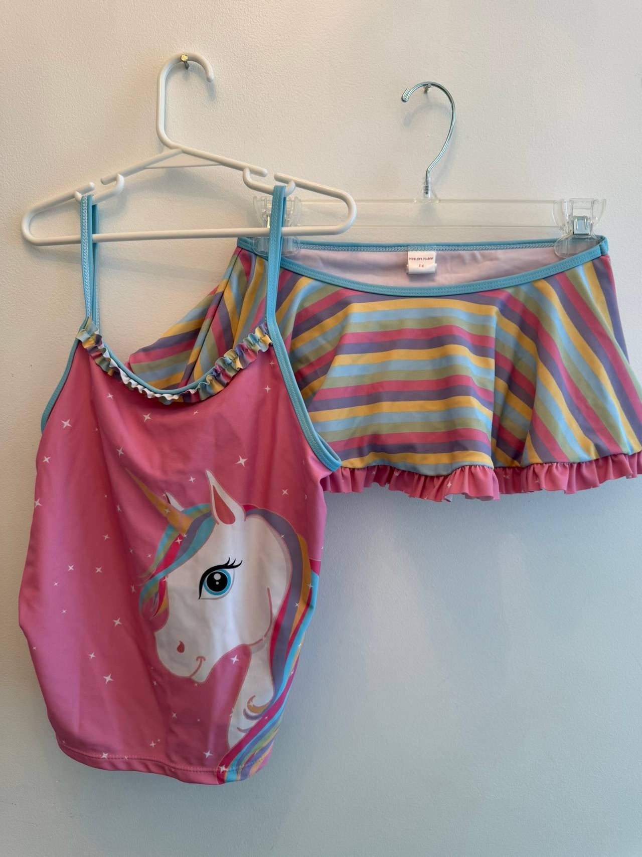 Wonder Nation Girls Unicorn Tankini Swimsuit Set Size 14