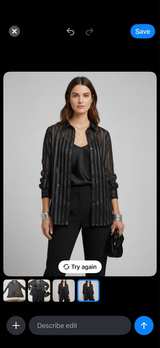 Alfred Dunner Sheer Striped Mesh Button Down Shirt - Image 2