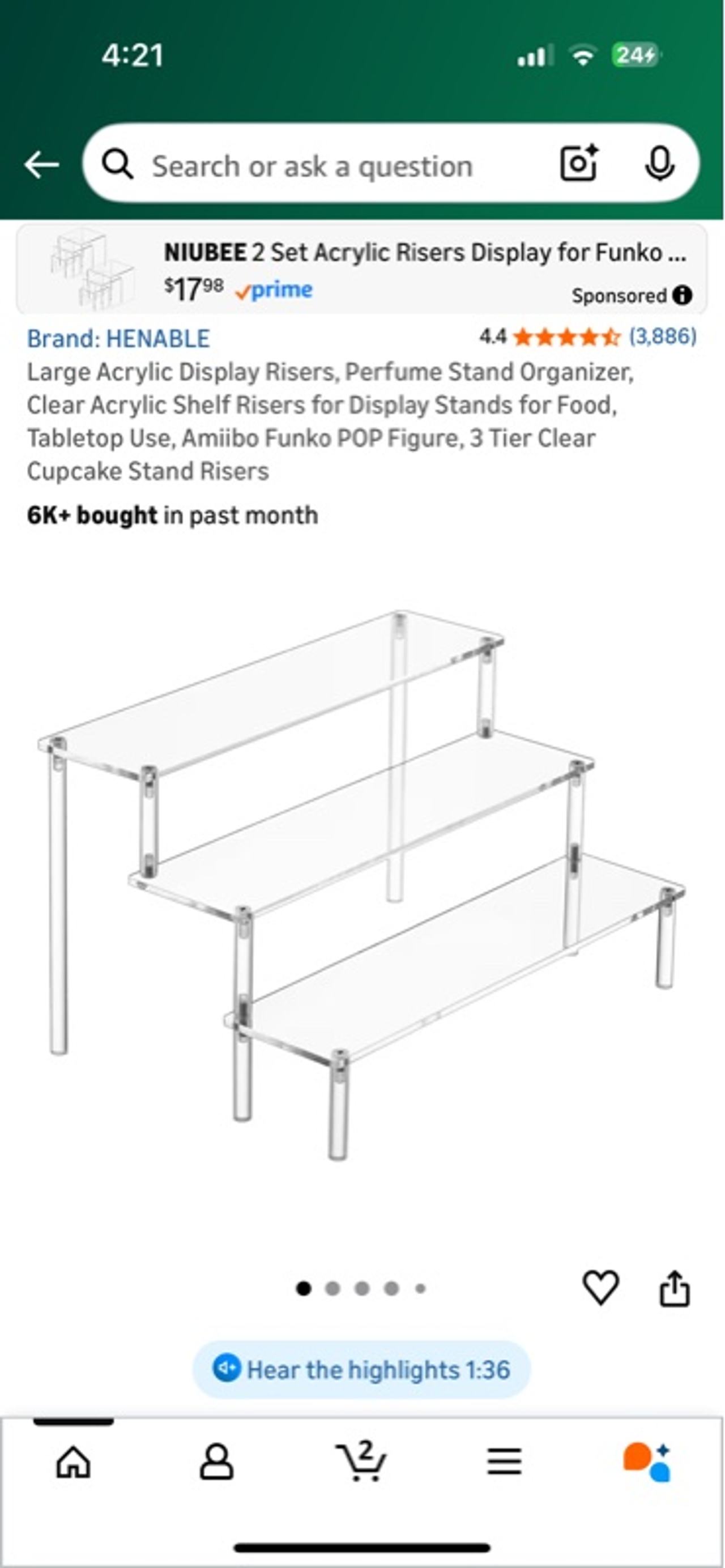 Large Acrylic Display Risers, Perfume Stand Organizer, Clear Acrylic Shelf Riser