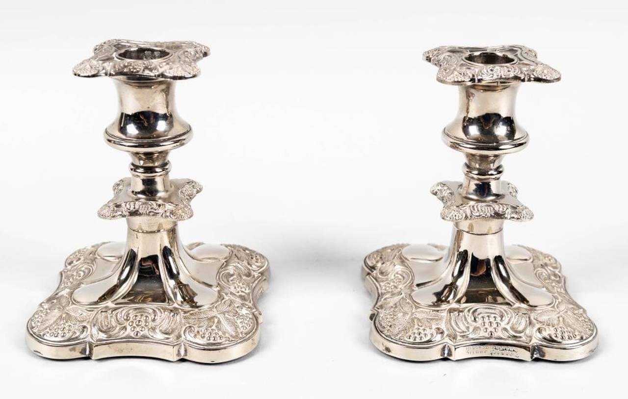 Vintage Silver Plated Repousse Candlesticks Pair
