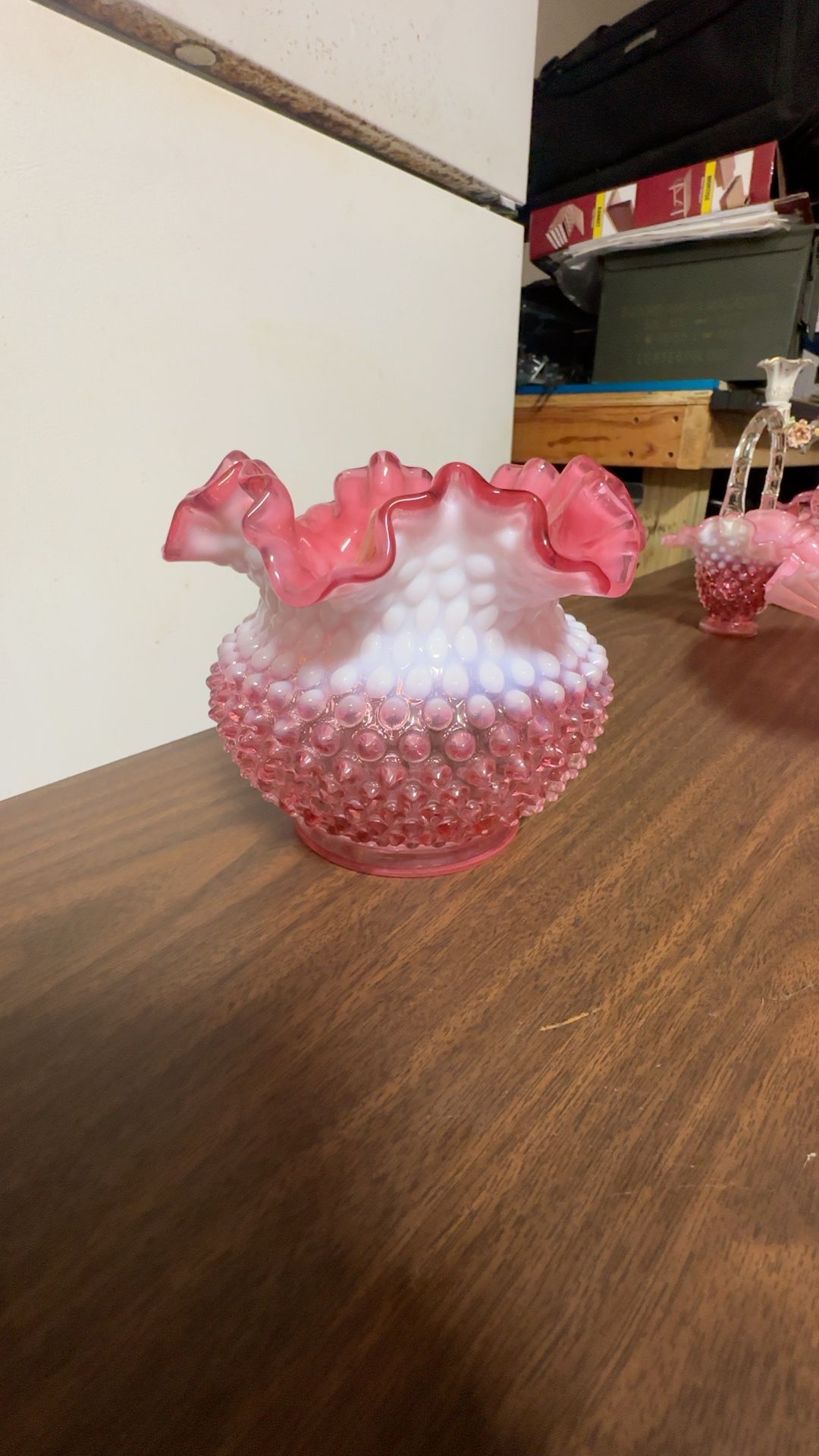 Fenton Cranberry Hobnail Ruffle Vase
