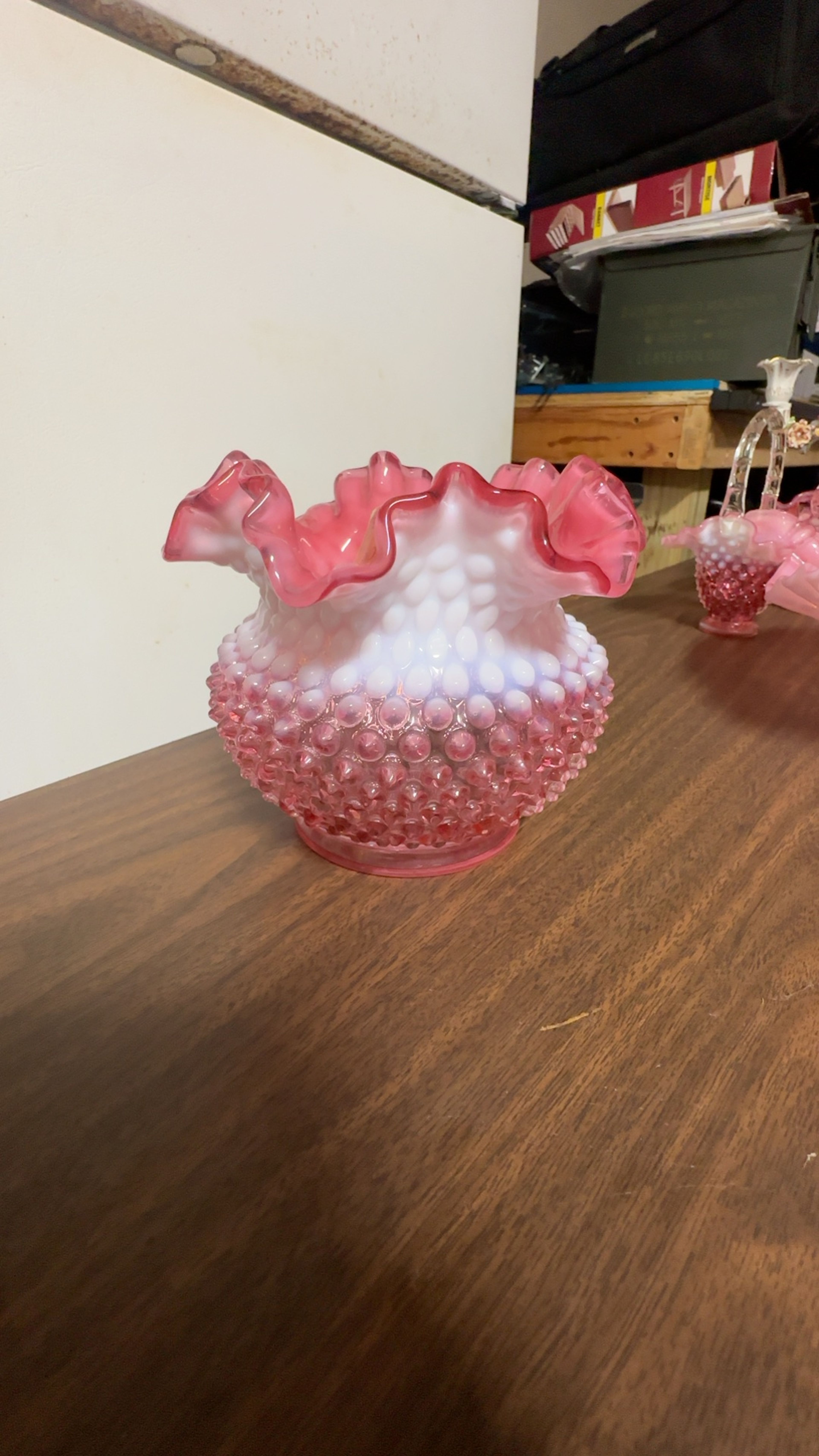 Fenton Cranberry Hobnail Ruffle Vase