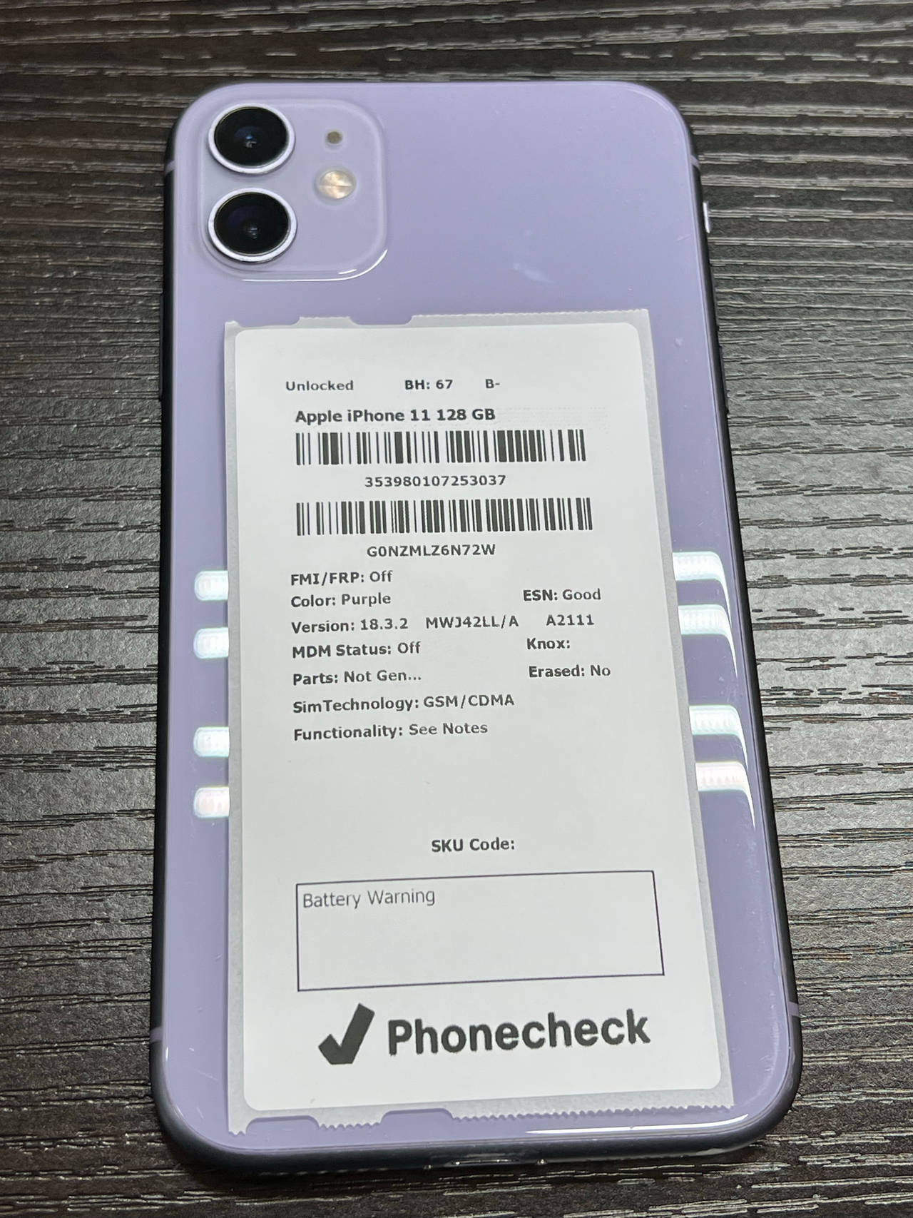 Apple iPhone 11 128GB Purple unlocked 67% battery health