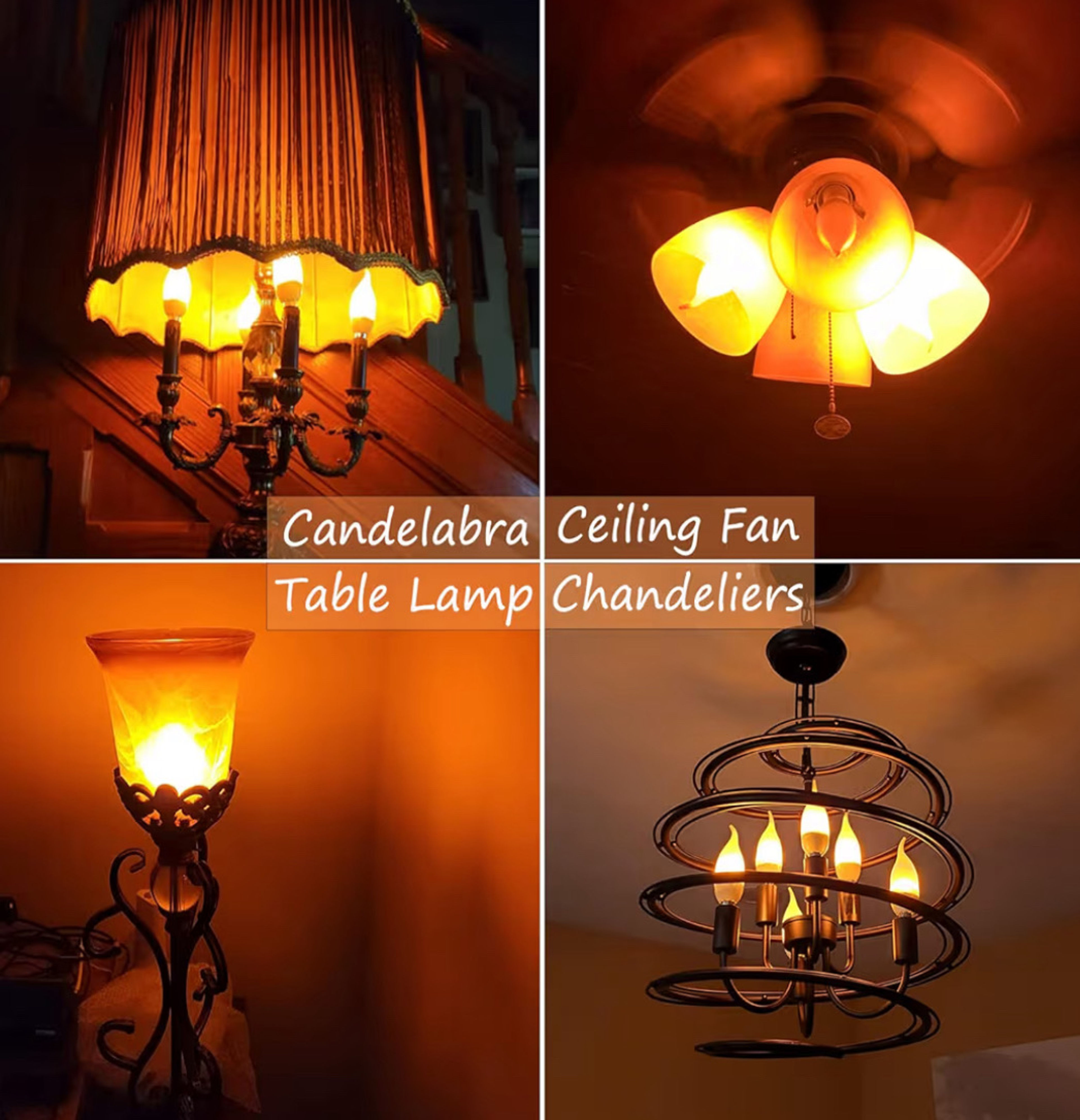 E12 3 Mode LED 1800k Candelabra Flame Light Bulbs 4 Pack, 2.0W Warm White - Image 8