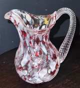 Chalet Art Glass Cranberry Splatter Pitcher Vintage MCM Mid-Century Sticker - Image 2