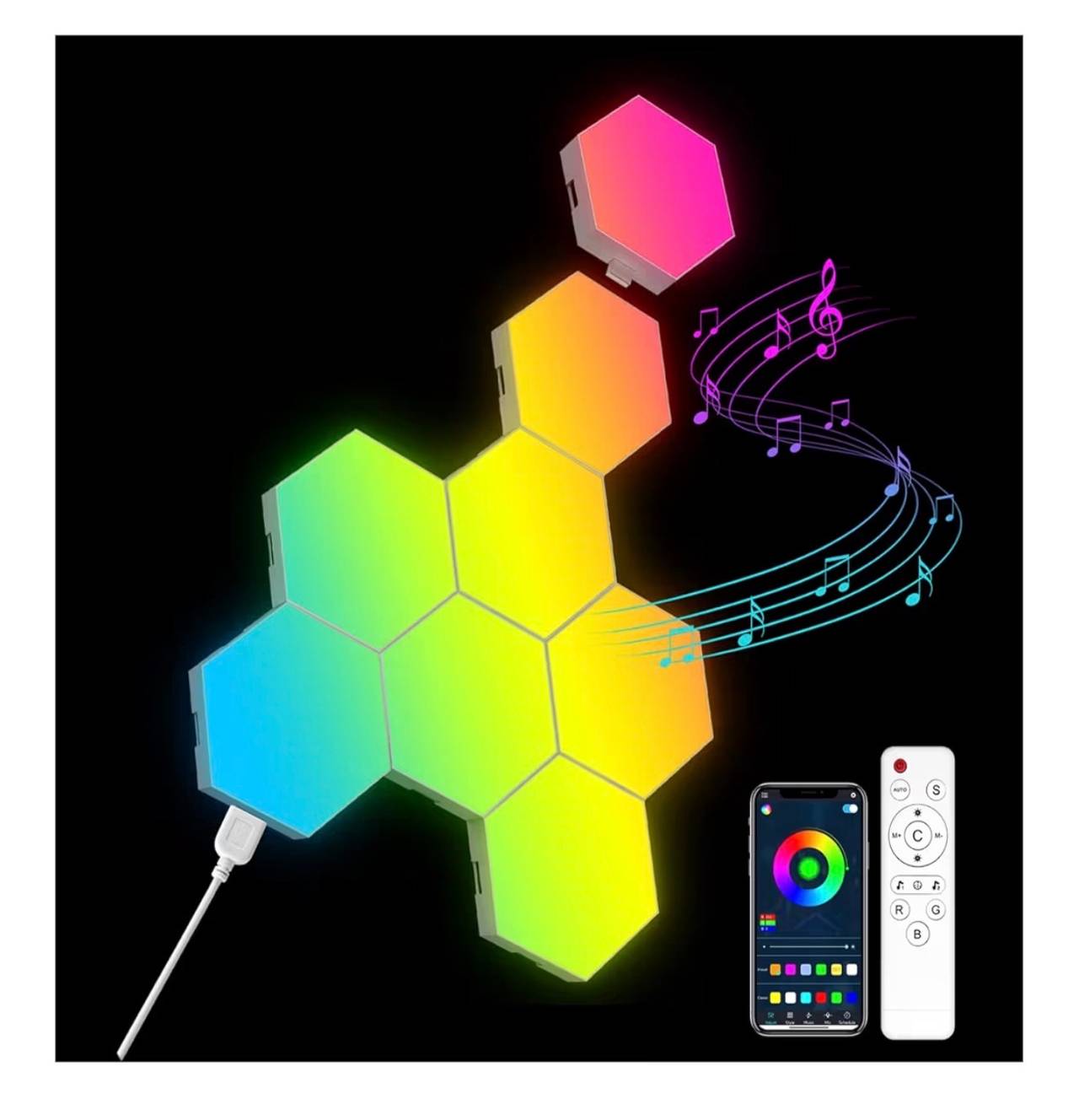 8-Pack Hexagonal RGB Panel Wall Lights – Hexagonal LED Room Decor Lights, Smart