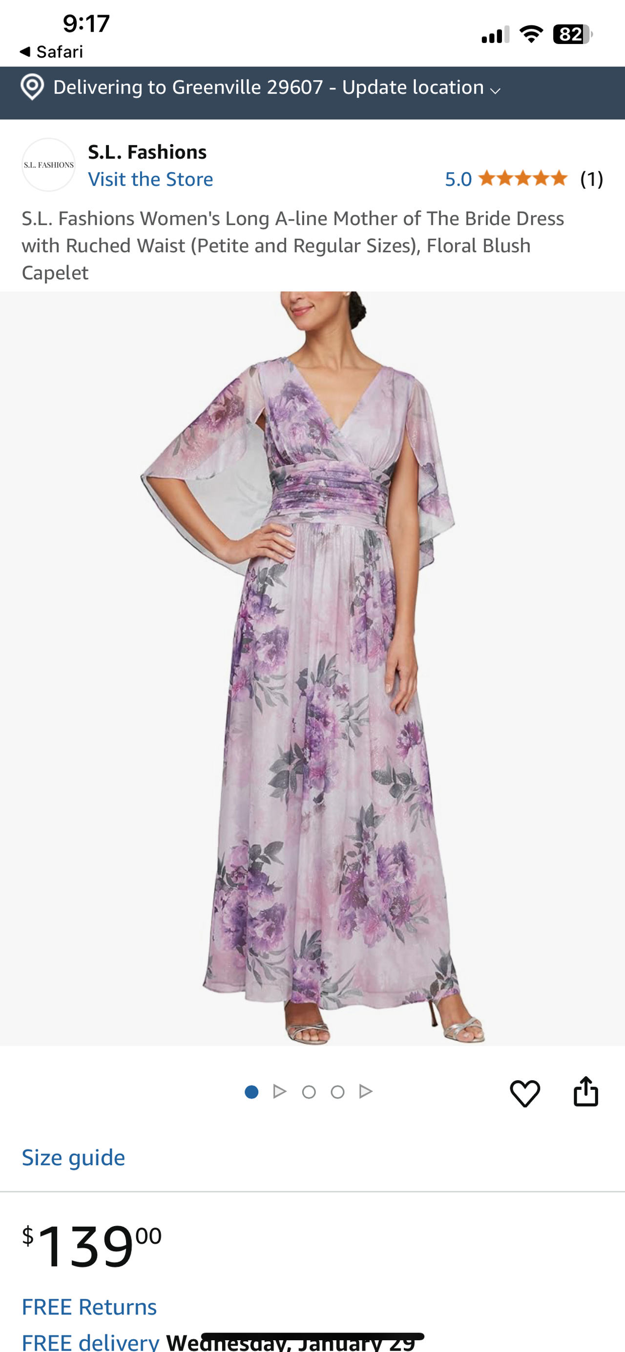 S.L. Fashions Women's Long A-line Mother of The Bride Dress with Ruched Waist, Floral Blush Capelet