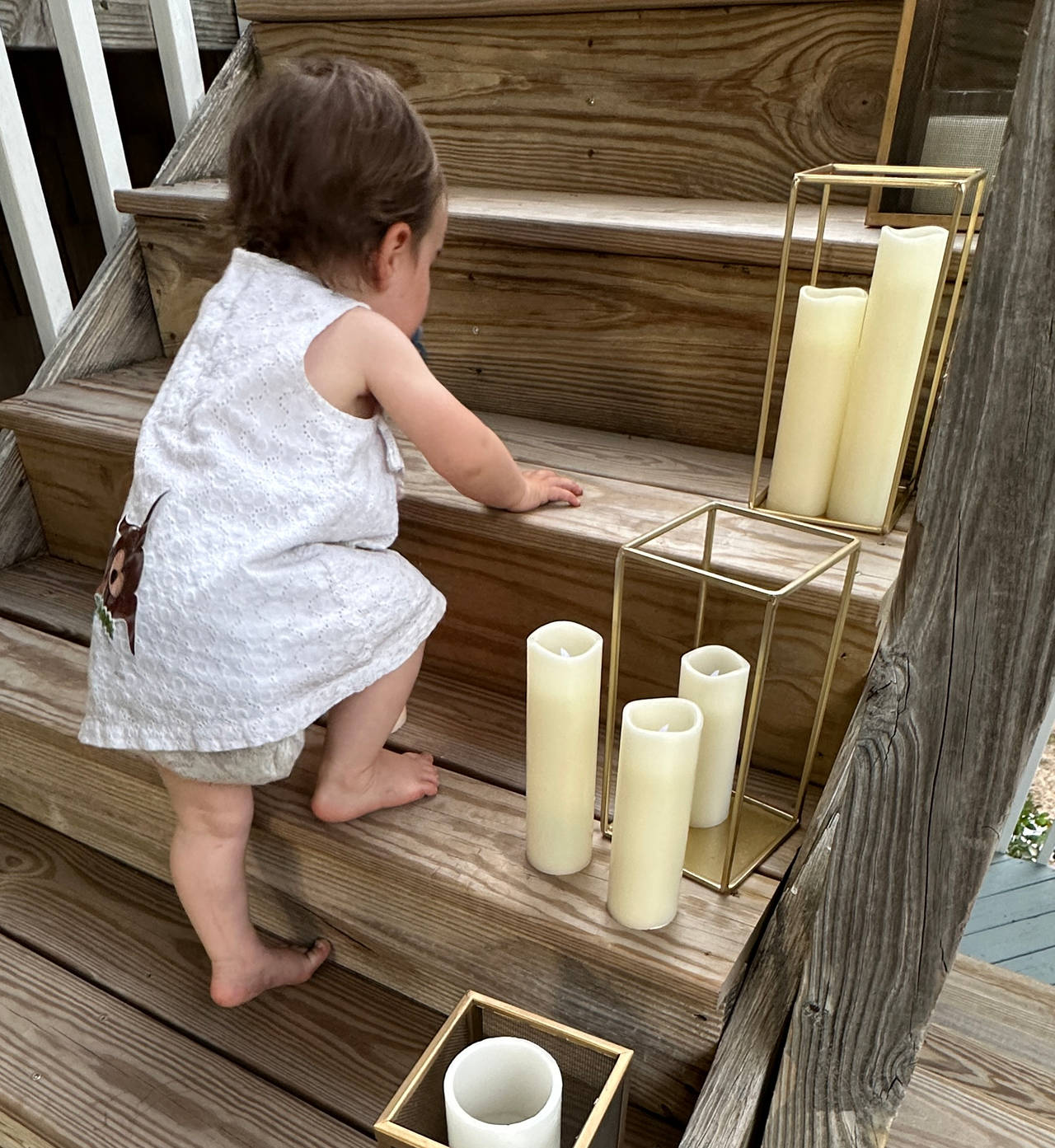 Gold Geometric Lantern with Flameless Candle Set