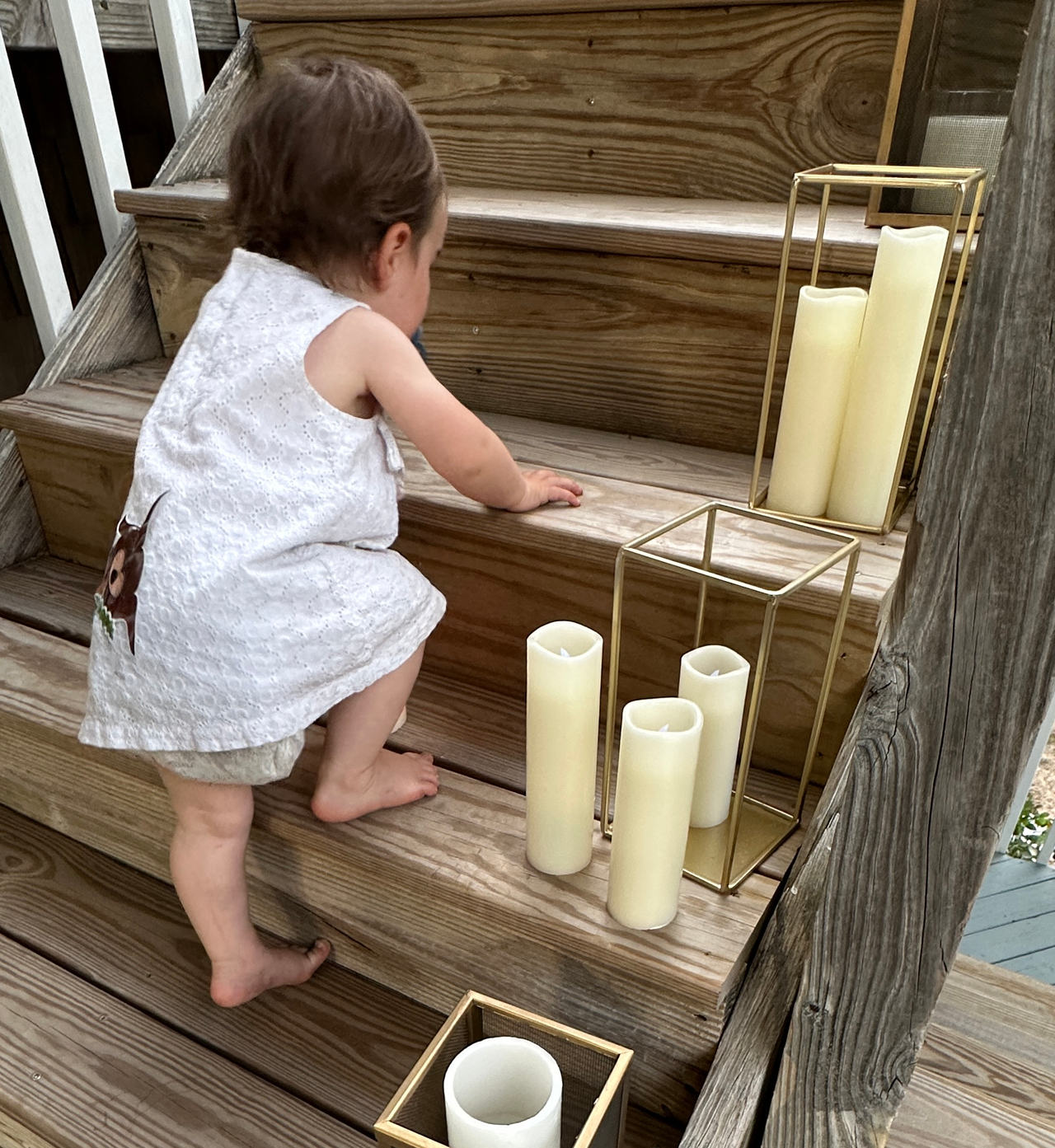 Gold Geometric Lantern with Flameless Candle Set