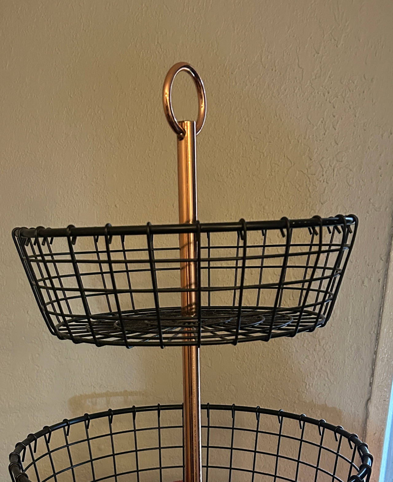 2-Tier Wire Fruit Basket Stand with Copper Handle