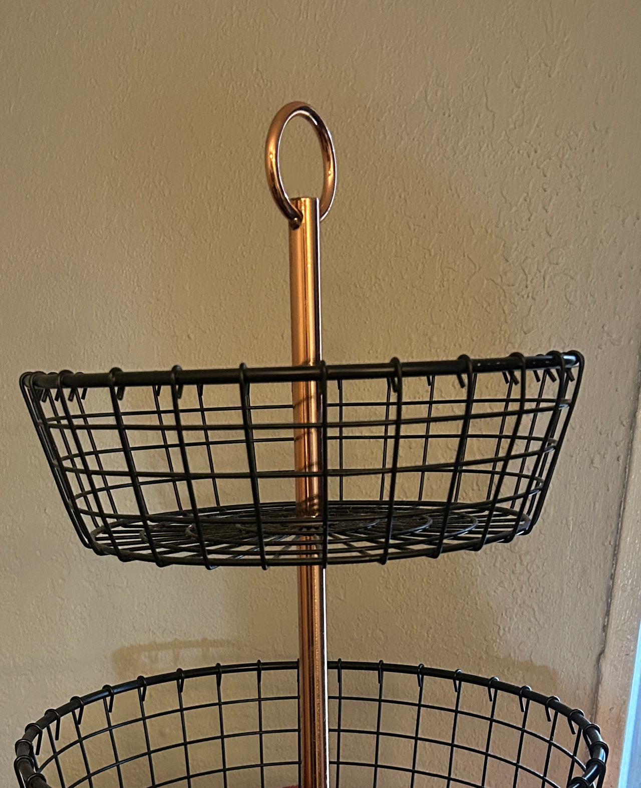 2-Tier Wire Fruit Basket Stand with Copper Handle